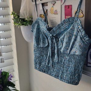 Teal cropped ruffle top